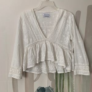 White Urban Outfitters Embroidered Crop Top Blouse